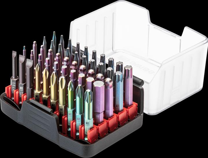 Produktbild PB Swiss Tools BitBox (2, 3, 4, PH0, PH1, PH2, PH3, PZ1, PZ2, PZ3, T6, T7, T8, T9, T10, T15, T20, T25, T30, T40, TX10, TX15, TX20, TX25, TX30, TX40, TX 6, TX 7, TX 08, TX 09, 1,5 mm, 2 mm, 2.5 mm, 3 mm, 4 mm, 5 mm, 6 mm, 8 mm)