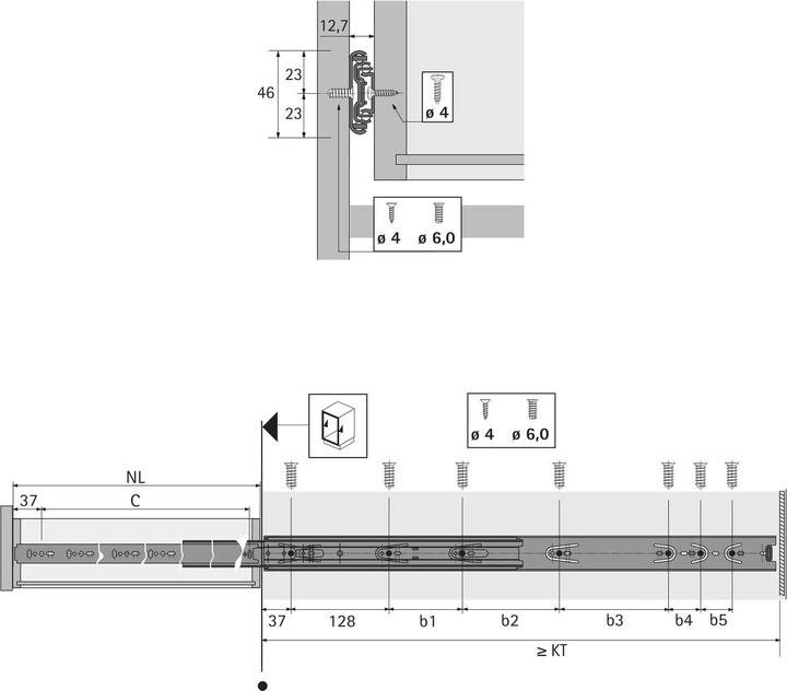 Immagine prodotto Hettich Guida su cuscinetti a sfera KA 5632 Acciaio zincato Lunghezza nominale 500 mm 45 kg