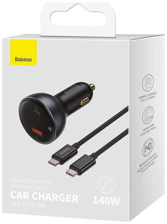 Image du produit Baseus Digital Display fast car charger USB-A / USB-C PD3.1 140W black + USB-C cable Superior