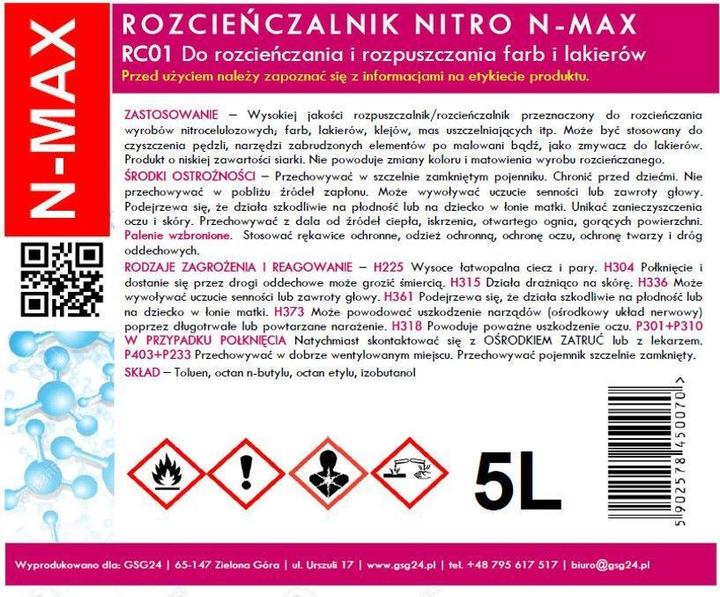 Nährwerte und Zutaten Gsg24 NITRO RC-01 N-MAX 5L thinner solvent (5000 g, 5000 ml)