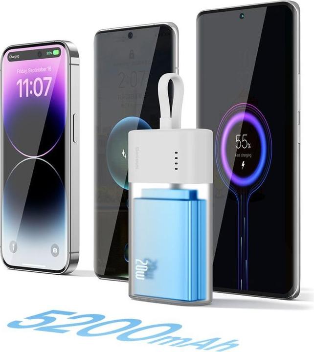 Produktbild Baseus Popsicle 5200mAh 20W Powerbank with Built-in Lightning Cable (+ White Simple USB-C - U (5200 mAh, 20 W, 20 Wh)