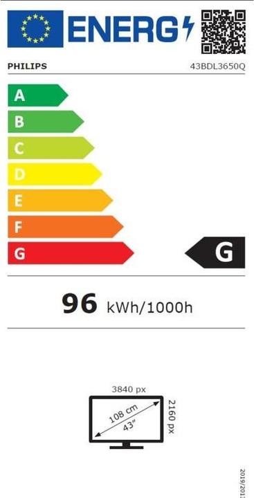 Label énergétique Philips Solution de signalisation Q-Line 43BDL3650Q/00 (3840 x 2160 pixels, 43")
