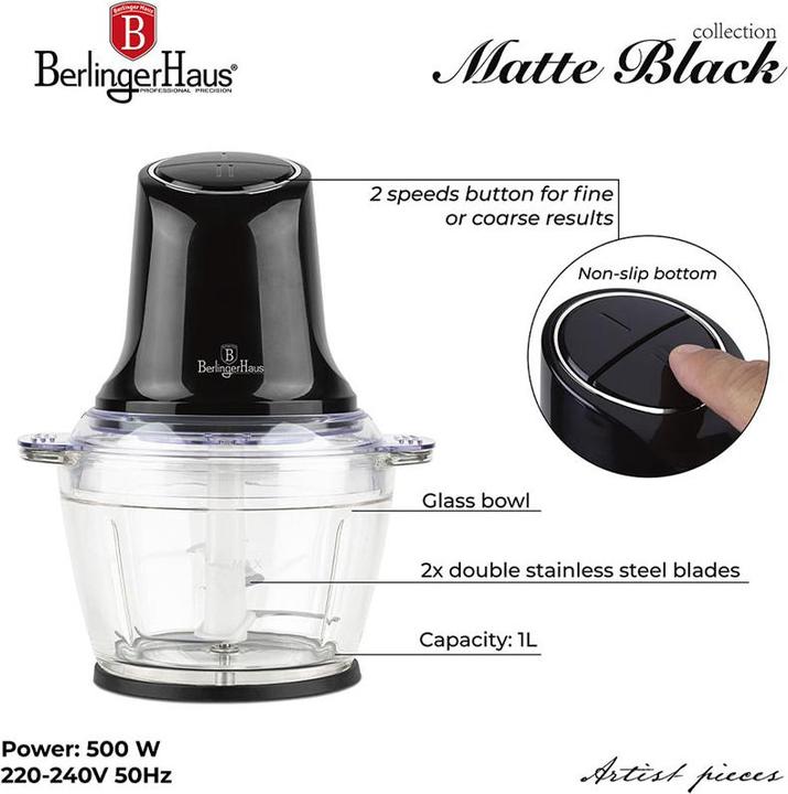 Actual product image BerlingerHaus Haus Zerkleinerer 1 Liter Black Silver Collection (1000 ml, 500 W)