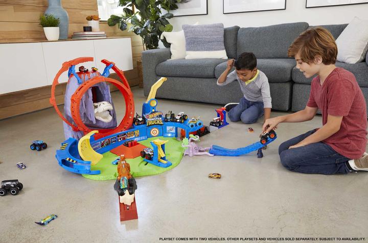 Actual product image Hot Wheels Monster Trucks T-Rex Volcano Arena