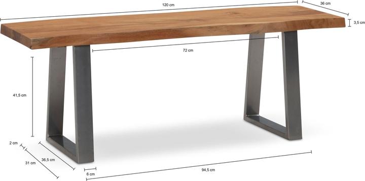 Produktbild FineBuy Garderobenbank Sitzbank Akazie Massivholz 120 cm Baumkante Flurbank (120 cm)
