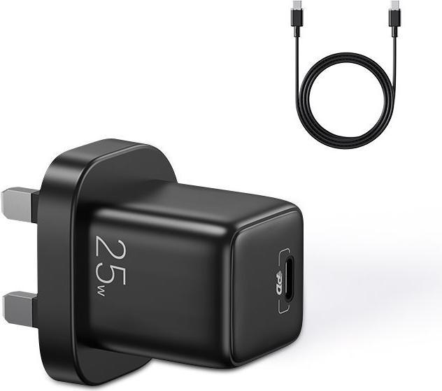 Image du produit Joyroom petit chargeur rapide USB Type C PD 25W UK mâle noir + câble USB Type C - USB Type C (L-P25 (25 W)