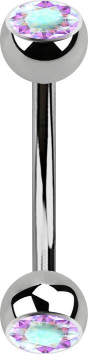 Produktbild Star Piercing Banane silber mit zwei Kugeln Kristall multicolor (ohne Messing, Titan G23)