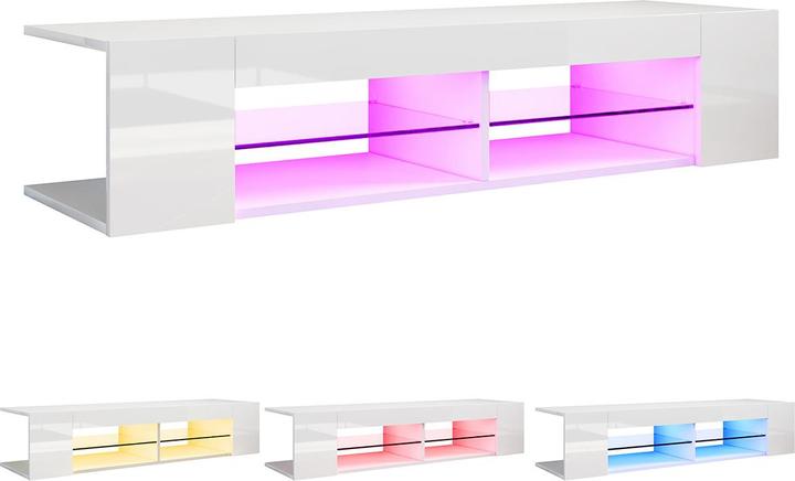 Actual product image SONNI TV low panel, TV cabinet, TV table 135x39x30cm white high-gloss cabinet with LED lighting, gla (135 x 39 x 30 cm)