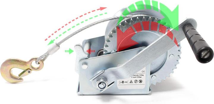 Actual product image Wiltec Manual Hand Wire Winch with 350kg Tensile Force 10m Rope Length 3:2:1 Gear Car Boat Trailer Caravan