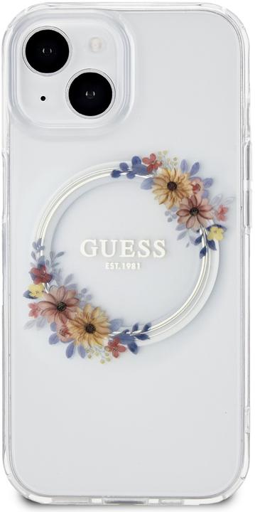 Productafbeelding Guess GUHMP15SHFWFCT iPhone 15 / 14 / 13 6,1" transparante hardcase IML Bloemen Krans MagSafe (Apple iPhone 15)