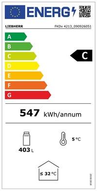 Label énergétique Liebherr Chariot de présentation commerciale LiebherrDA noir FKDv 4213-21.744 (385 l)