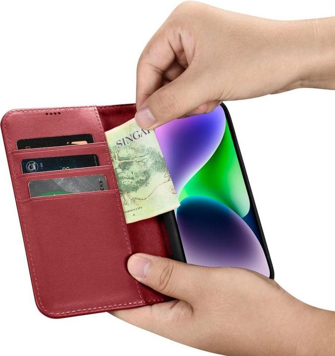 Image du produit iCarer Wallet Case 2 in1 Couverture iPhone 14 Plus Anti-RFID Cuir Flip Cover Rouge (WMI14220727-RD) (Apple iPhone 14 Plus)