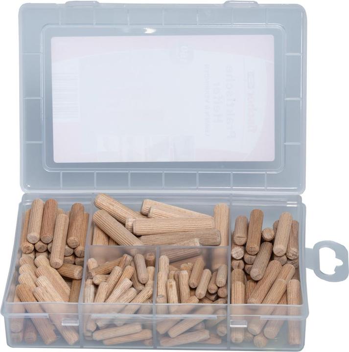Produktbild Fischer Praktische Helfer Leimen & Verbinden, Sortimentbox mit 160 Holzdübeln, Set für sichere Verbi (160 Stk.)