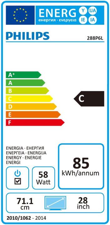 Energy Label Philips P-line 288P6LJEB (3840 x 2160 Pixels, 28")