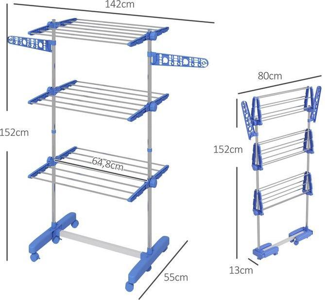 Produktbild Swisshandel24 Wäschetrockner Turm Wäscheständer mit Rollen, 3 Ebenen, Klappbarer Standtrockner mit Seitenflügel, W