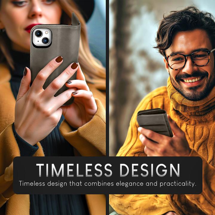 Produktbild Nalia Echt Leder Flip Case Hülle mit Magnetverschluss (Apple iPhone 15 Plus)