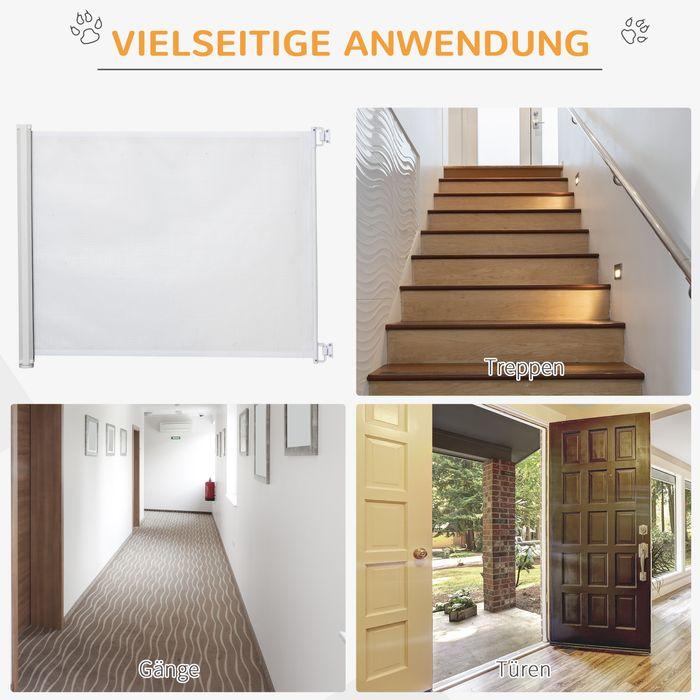 Produktbild Swisshandel24 Treppenschutzgitter ausziehbar Türschutzgitter Sicherheitstrennwand Trennwand Einrollbar PVC Weiss 1 (5.50 cm)