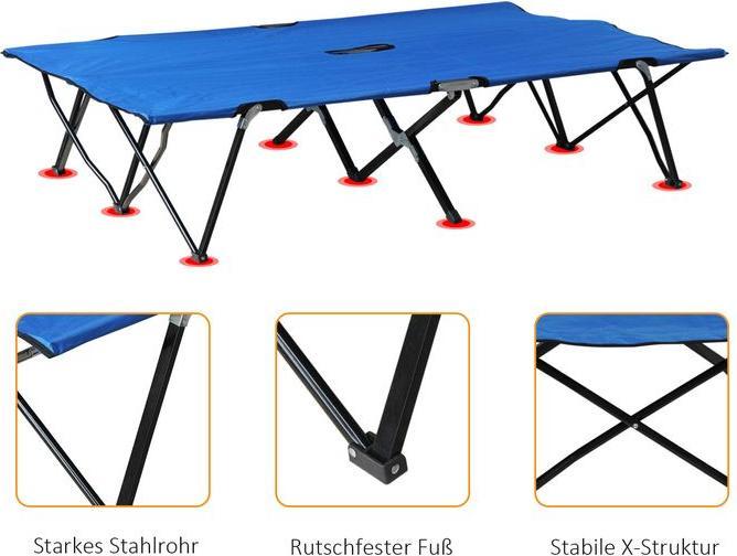 Produktbild Swisshandel24 Campingbett Klappbar für 2 Personen Feldbett Klappbett mit Tragetasche bis 136 kg belastbar Stahl Ox