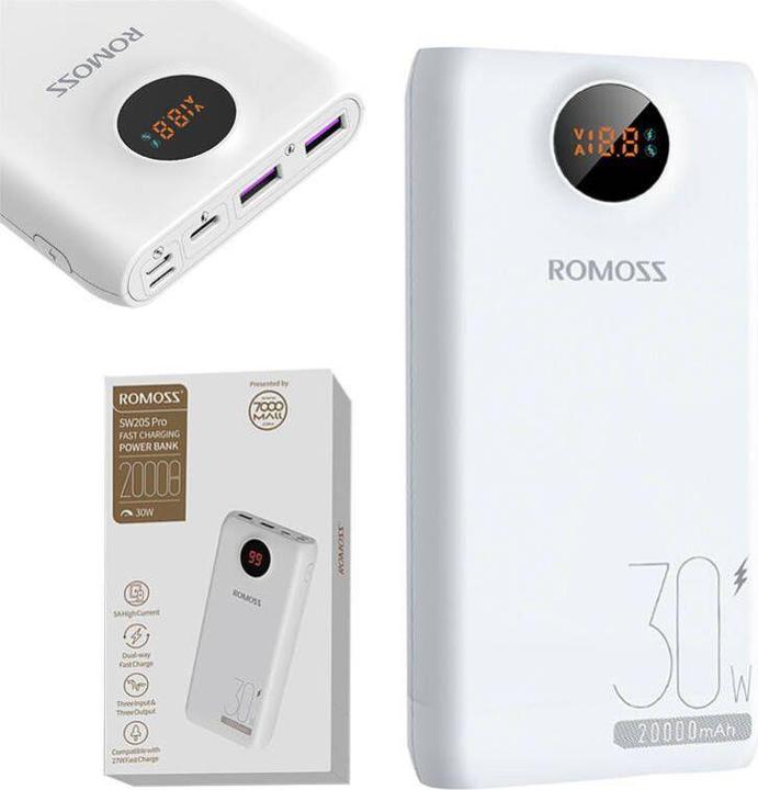 Immagine prodotto Romoss SW20S Pro Powerbank 20000mAh, 30W (bianco) (20000 mAh, 30 W, 30 Wh)