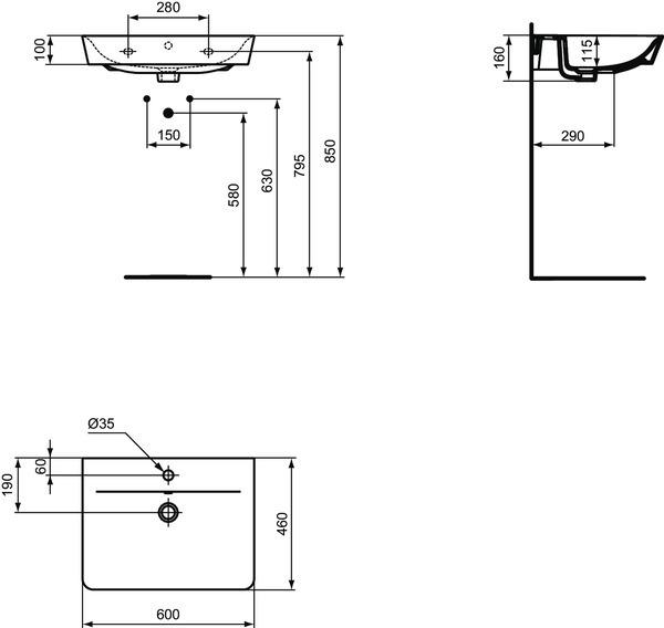 Produktbild Ideal Standard Connect Air Cube Air Waschtisch 600mm E0298 (460 mm, 600 mm)