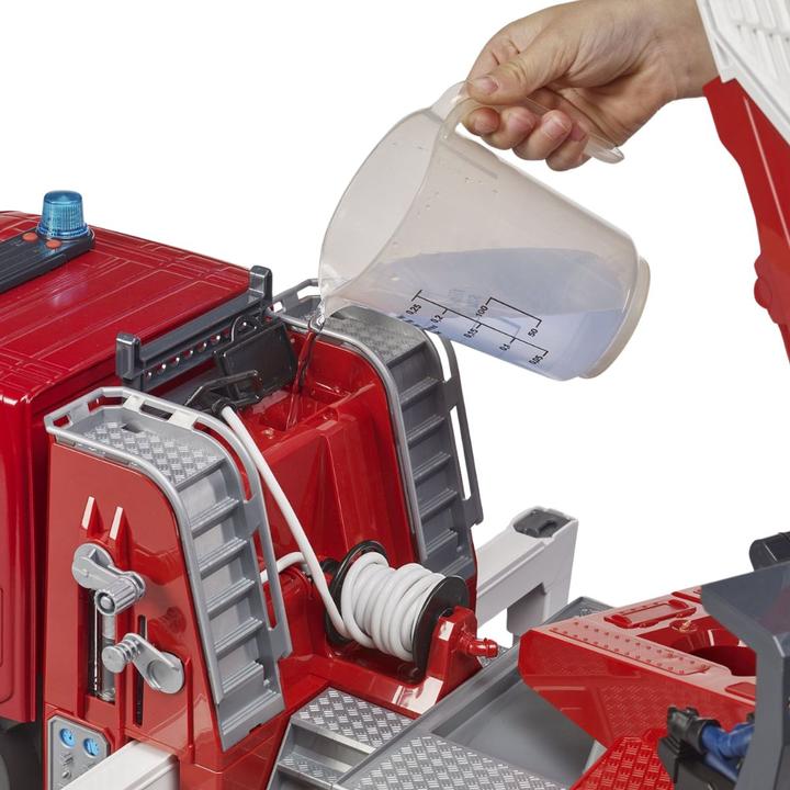 Actual product image Bruder Scania Super 560R fire brigade with turntable ladder, water pump, L+S module