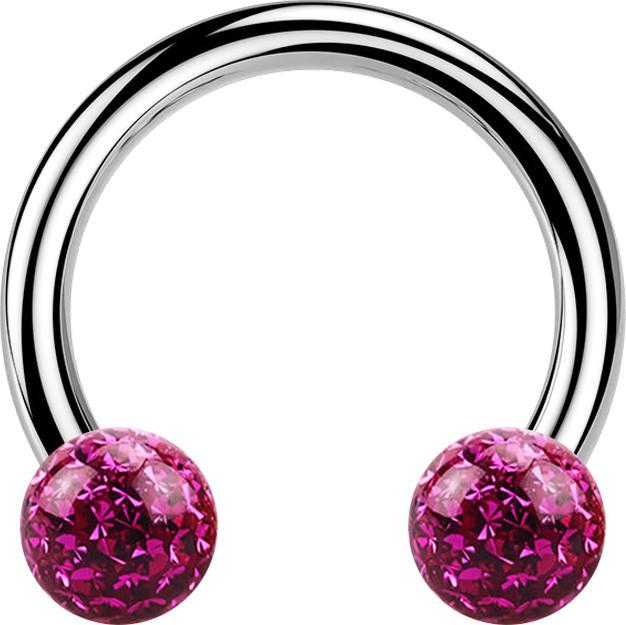 Star Piercing Circular Barbell silber mit zwei Kristall Kugeln fuchsia Epoxy Schutzschicht (ohne Messing, Titan G23ohne Messing)