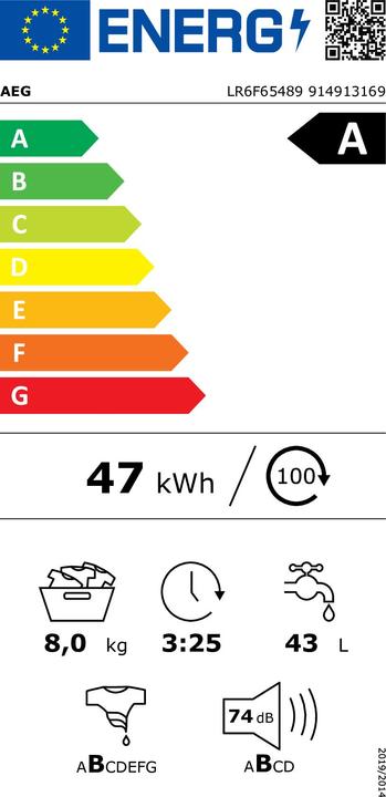 Label énergétique AEG LR6F65489 (8 kg, Gauche)