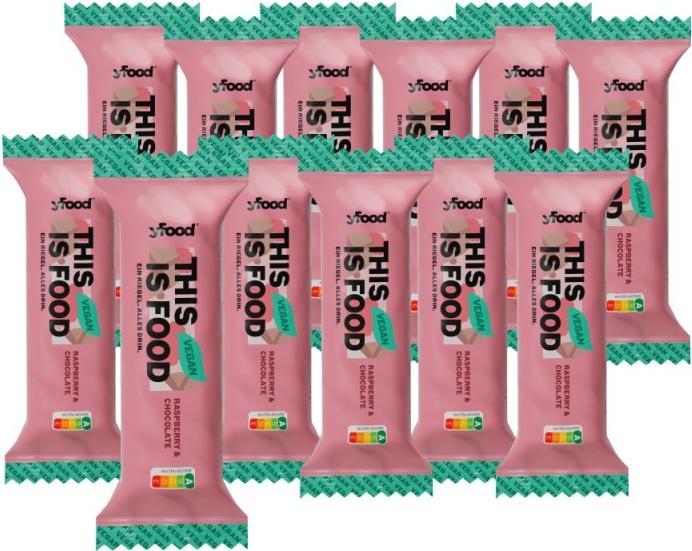 Produktbild YFood Veganer Protein Riegel Raspberry & Chocolate (Himbeere, Schokolade, 12 Stk., 720 g)