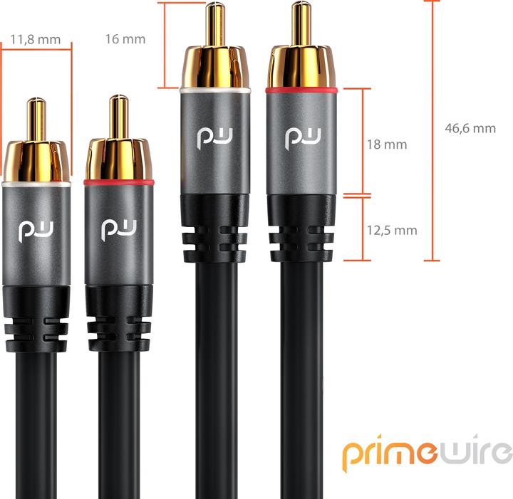 Produktbild Primewire Stereo Cinch Audio Kabel, RCA, mehrfach geschirmtes HiFi Audiokabel, 2X Cinch zu 2X Cinch (0.50 m, Cinch)