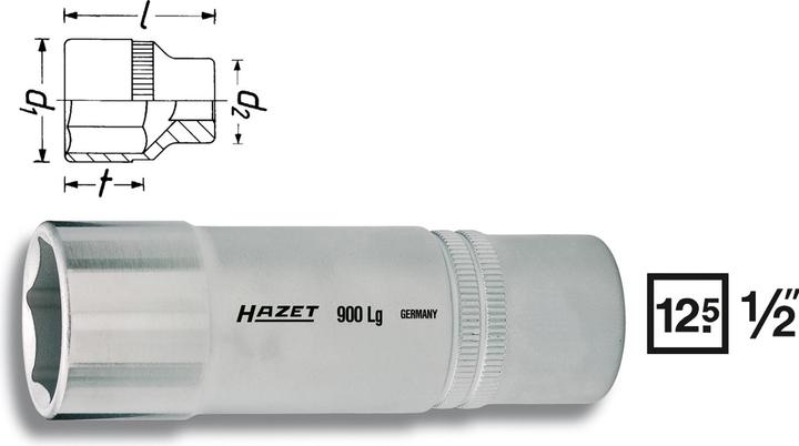 HAZET Steckschlüsseleinsatz ∙ Sechskant 900LG-14 ∙ Vierkant12,5 mm (1/2 Zoll) ∙ Aussen Sechskant-Tra… (14 mm)