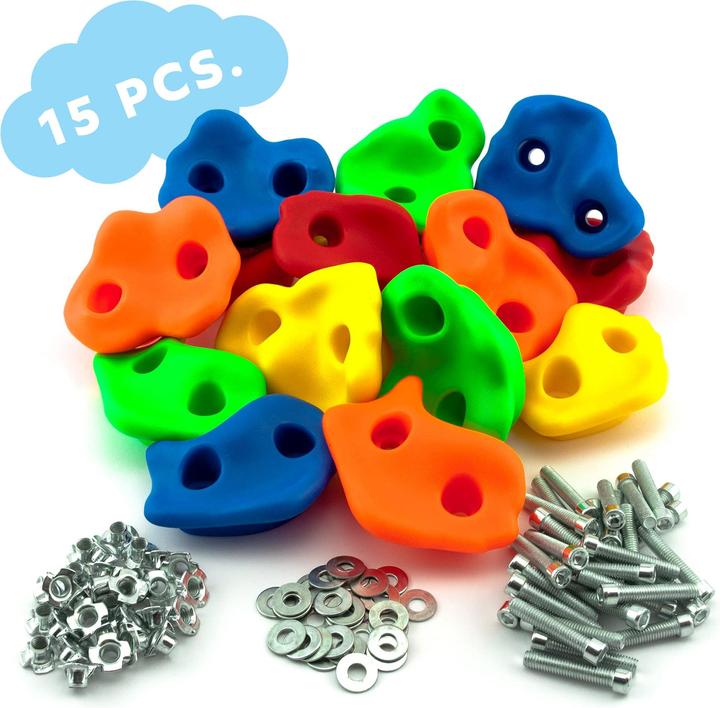 Produktbild GO!elements Klettergriffe Kinder 15 Stueck (Orange, Rot, Blau, Grün, Gelb)