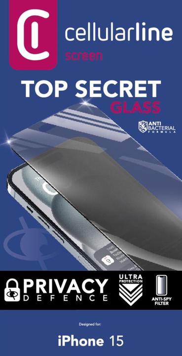Immagine prodotto Cellularline Top Secret Glass (1 Pezzo/i, Apple iPhone 15)