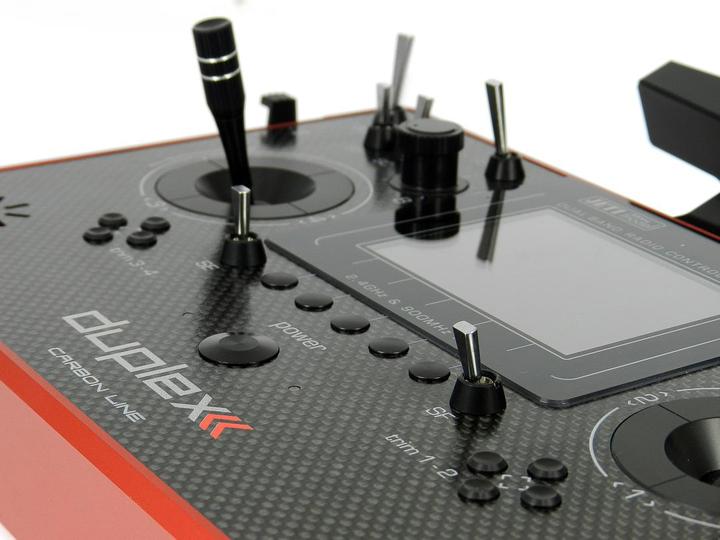 Actual product image Jeti DC-16 II. 2.4EX DUPLEX CARBON LINE RED PU LTSENDER MULTIMODE 2.4Ghz REMOTE CONTROL