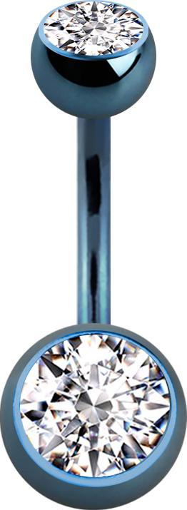 Produktbild Star Piercing Banane hellblau mit zwei Kugeln Kristall silber (Chirurgenstahl 316L, ohne Messing)