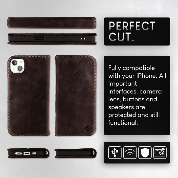 Actual product image Nalia Genuine leather flip case cover with magnetic fastener (Apple iPhone 15)