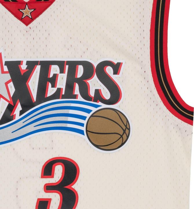 Actual product image Mitchell & Ness NBA Philadelphia 76ers Allen Iverson Off White Team Colour Swingman Jersey Mens (XL)