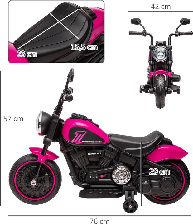 Immagine prodotto Swisshandel24 Moto elettrica per bambini, 2 ruote di allenamento rimovibili, 1,5-3 km/h, per 1,5-3 anni Rosa (6 V)