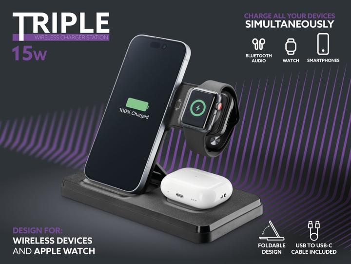 Image du produit Cellularline Ligne cellulaire Triple chargeur 15W (15 W)