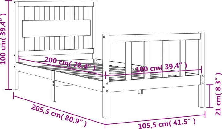 Actual product image VidaXL Massivholzbett mit Kopfteil 100x200 cm (100 x 200 cm)