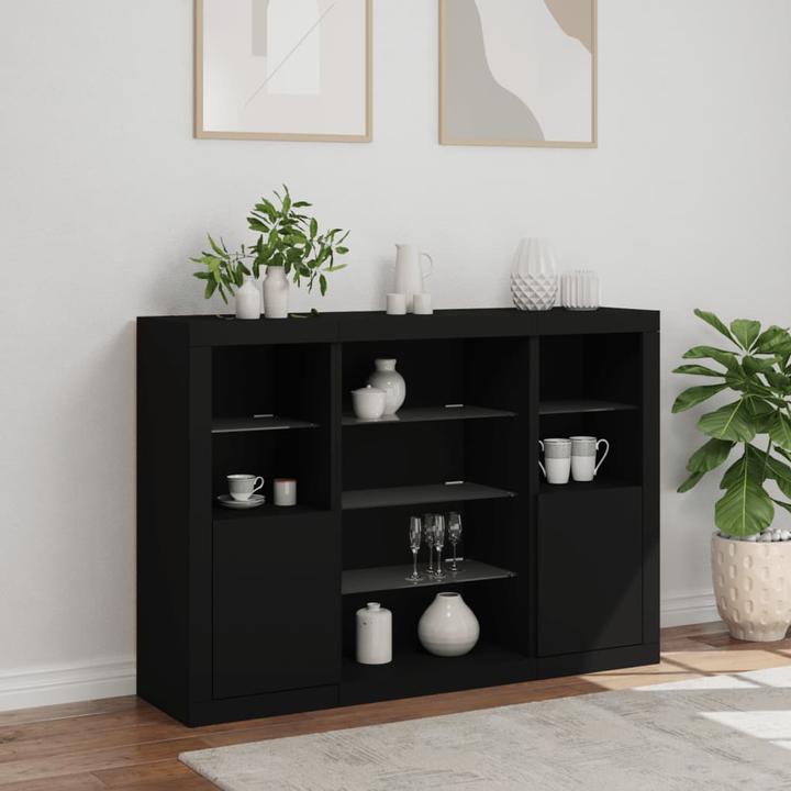 Image du produit VidaXL Sideboards avec lampes LED 3 pcs. noir (142.5 x 37 x 100 cm)