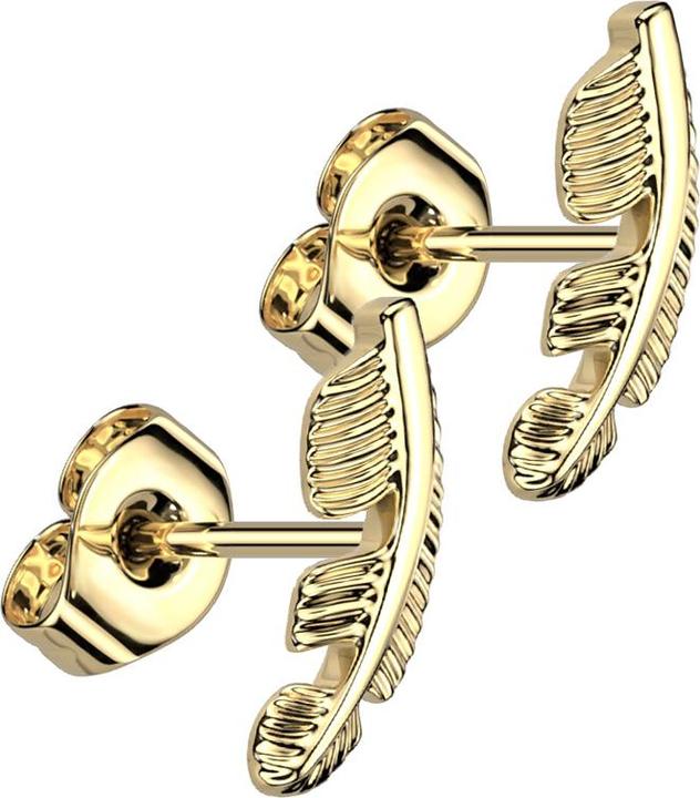 Produktbild Star Piercing Threadless Ohrstecker vergoldet Feder (ohne Messing, Titan G23)