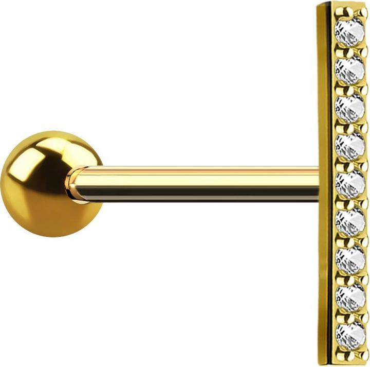 Star Piercing Micro Barbell 14k vergoldet Balken lang mit Kristall (Messing, Chirurgenstahl 316L)