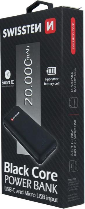 Image du produit Swissten 22013928 Banque de puissance au lithium polymère (LiPo) (20000 mAh, 74 Wh)