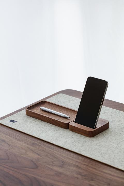 Actual product image Oakywood Smartphone Stand (OakyBlocks) - vertical wooden smartphone stand - color walnut -
