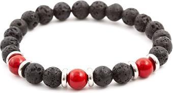 Actual product image Beneto Beaded bracelet made of lava stone and howlite MINK55 - Length: 17 cm (L) (17 cm, Lava stone, Howlite)