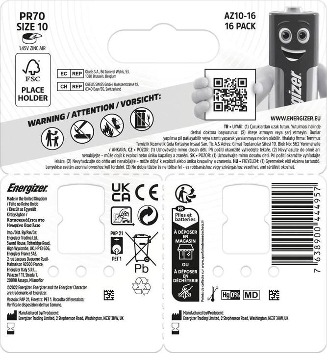 Produktbild Energizer Knopfzelle ZA 10 1.45 V 16 St. Zink-Luft ENR EZ Turn & Lock (10) (10 Stk., 10, 83 mAh)