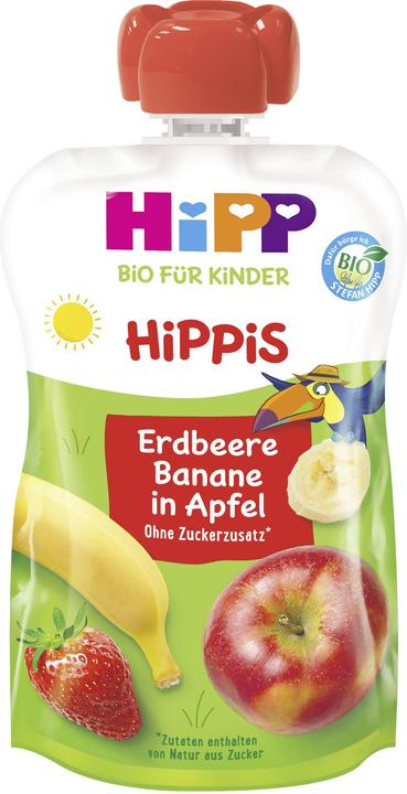 Image du produit Hipp Bio pour enfants HiPPiS en sachet à croquer : fraise-banane à la pomme sans sucre ajouté, dès 1+. (100 g)
