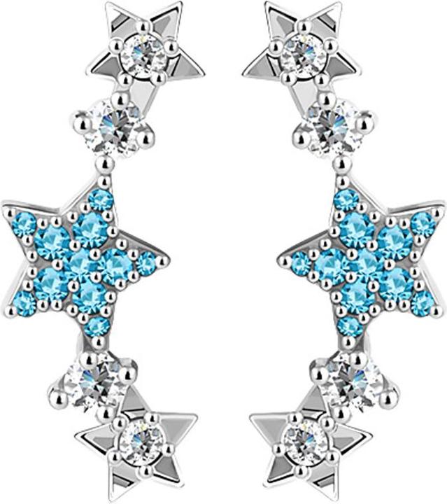 Produktbild Star Piercing Ohrring Ear Climber silber mit Sternkristallen aqua