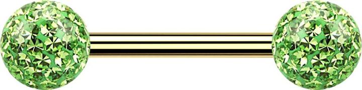 Actual product image Star Piercing Gold-plated barbell with two crystal spheres light green Epoxy protective layer (without brass, Titanium G23)