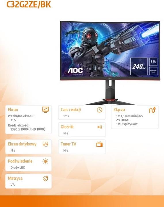 Actual product image AOC C32G2ZE (1920 x 1080 pixels, 31.50")